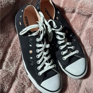 Converse Black Sneakers with Pastel Floral/Bee Accents
